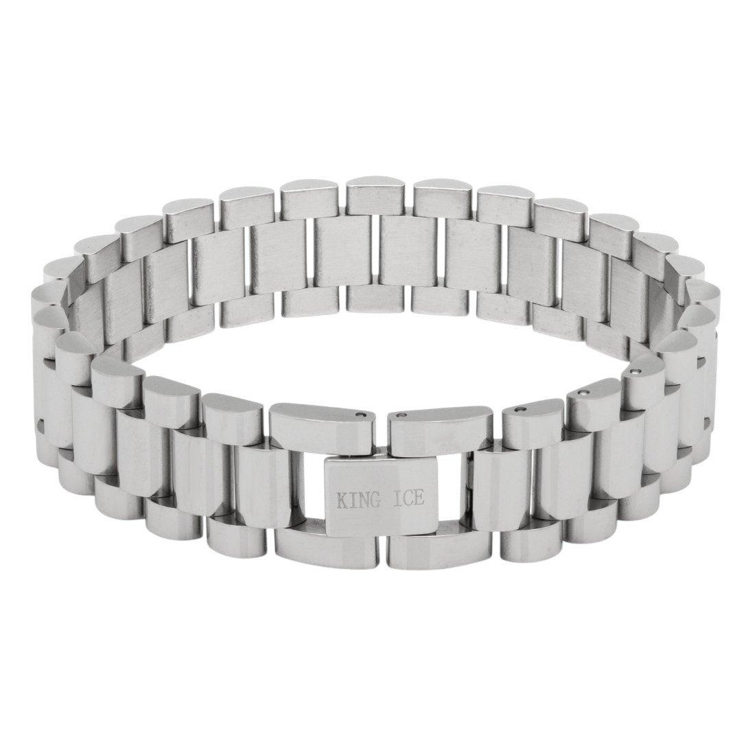 King Ice 15mm Rollie Link Bracelet - SILVER